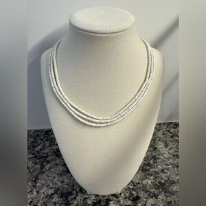 Vintage Native American White Shell Heishi Necklace 3-Strand Sterling Cones